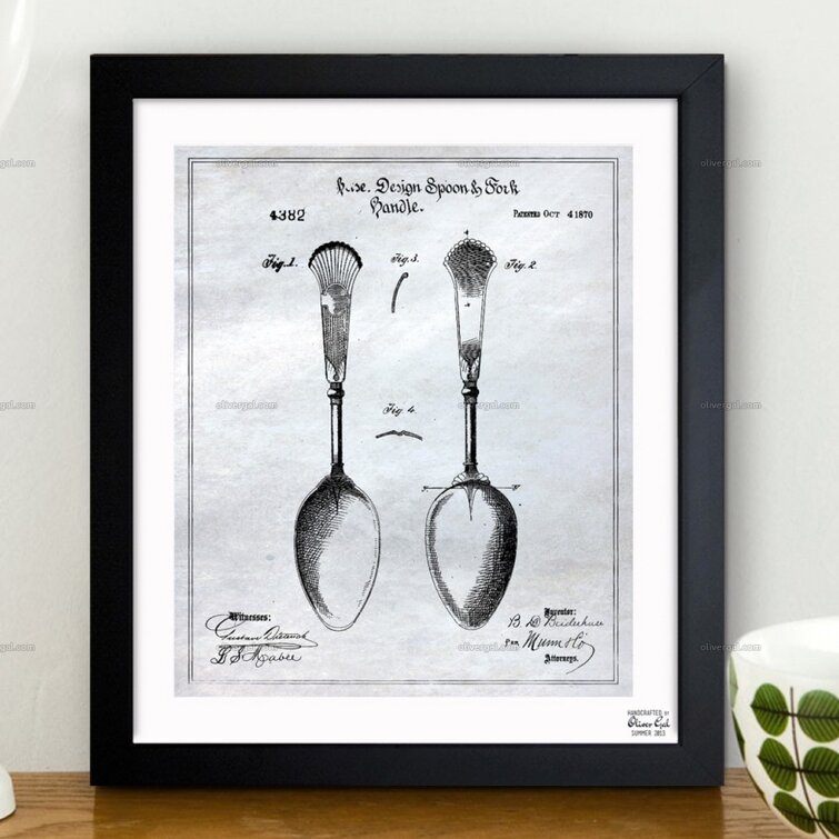Food And Cuisine Blueprint 'Design For Spoon And Fork Handles 1870' Cooking  And Chef Framed On Paper by Oliver Gal Print